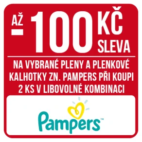 Sleva až 100 Kč na vybrané pleny a plenkové kalhotky značky Pampers při koupi 2 ks v libovolné kombinaci