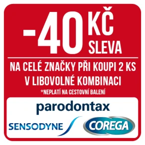 Sleva 40 Kč na celé značky Parodontax, Sensodyne a Corega při koupi 2 ks v libovolné kombinaci