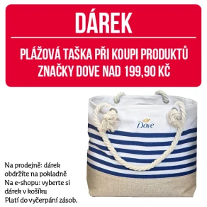 Dárek - plážová taška při koupi produktů značky Dove nad 199,90 Kč