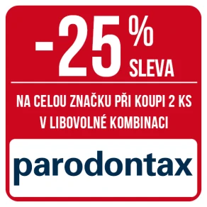 Sleva 25 % na celou značku Parodontax při koupi 2 ks v libovolné kombinaci