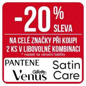Sleva 20 % na značky Pantene, Gillette Venus a Satin Care při koupi 2 ks v libovolné kombinaci