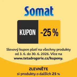 Zlevněte si SOMAT o dalších 25 %. Slevový kód: 9985920010258 nebo kupon pro nákup na prodejně na tetadrogerie.cz/kupony