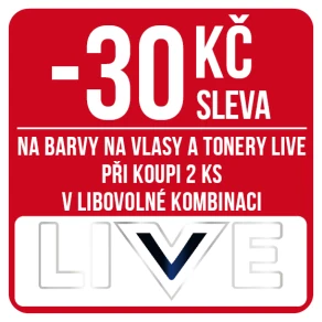 Sleva 30 Kč na barvy na vlasy a tonery značky Live při koupi 2 ks v libovolné kombinaci