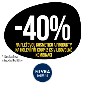 Sleva 40 % na pleťovou kosmetiku a produkty na holení značky Nivea Men při koupi 2 ks v libovolné kombinaci