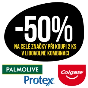 Sleva 50 % na celé značky Palmolive, Protex a Colgate při koupi 2 ks v libovolné kombinaci