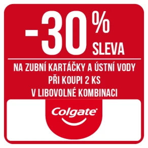 Sleva 30 % na zubní kartáčky a ústní vody značky Colgate při koupi 2 ks v libovolné kombinaci