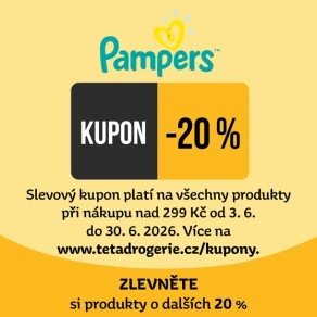 Zlevněte si PAMPERS o dalších 20 %. Slevový kód: 9985920010234 nebo kupon pro nákup na prodejně na tetadrogerie.cz/kupony