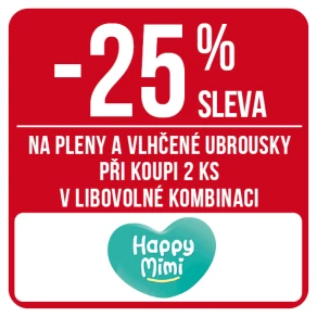 Sleva 25 % na pleny a vlhčené ubrousky značky Happy Mimi při koupi 2 ks v libovolné kombinaci