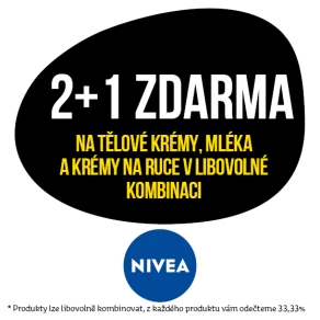 Akce 2+1 zdarma na tělové krémy, mléka a krémy na ruce značky Nivea v libovolné kombinaci