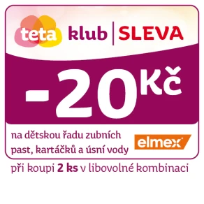Využijte klubové nabídky - Sleva 20 Kč na dětskou řadu zubních past, kartáčků a ústní vody značky Elmex při koupi 2 ks v libovolné kombinaci