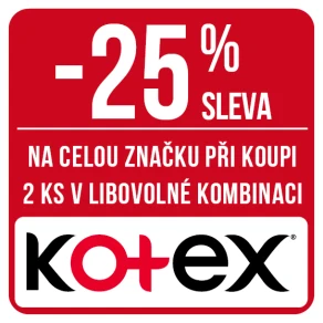 Sleva 25 % na celou značku Kotex při koupi 2 ks v libovolné kombinaci