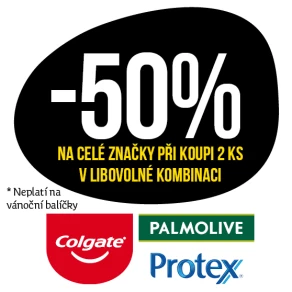Sleva 50 % na celé značky Colgate, Palmolive, Protex při koupi 2 ks v libovolné kombinaci