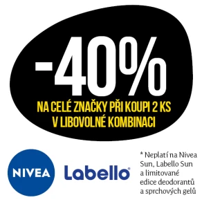 Sleva 40 % na celé značky Nivea a Labello při koupi 2 ks v libovolné kombinaci