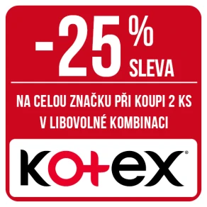 Sleva 25 % na celou značku Kotex při koupi 2 ks v libovolné kombinaci