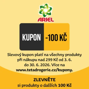 Zlevněte si ARIEL o dalších 100 Kč. Slevový kód: 9985920010180 nebo kupon pro nákup na prodejně na tetadrogerie.cz/kupony