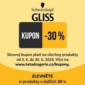 Zlevněte si GLISS o dalších 30 %. Slevový kód: 9985920010272 nebo kupon pro nákup na prodejně na tetadrogerie.cz/kupony