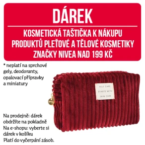 Dárek - kosmetická taštička při koupi produktů pleťové a tělové kosmetiky značky Nivea nad 199 Kč