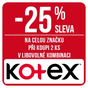 Sleva 25 % na celou značku Kotex při koupi 2 ks v libovolné kombinaci