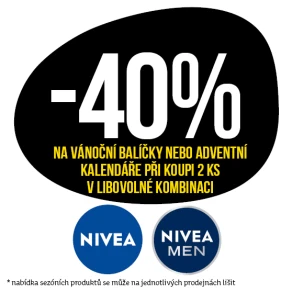 Sleva 40 % na vánoční balíčky nebo adventní kalendáře značky Nivea, Nivea Men při koupi 2 ks v libovolné kombinaci