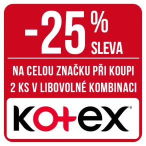 Sleva 25 % na celou značku Kotex při koupi 2 ks v libovolné kombinaci