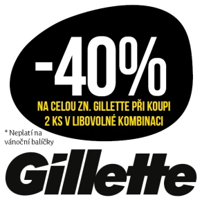 Sleva 40 % na celou značku Gillette při koupi 2 ks v libovolné kombinaci