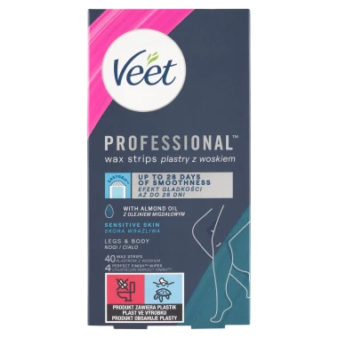 Veet Professional Voskové pásky na nohy a tělo pro citlivou pokožku 40 ks