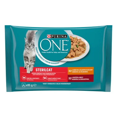 Purina ONE Sterilised kapsičky pro kočky kuře, hovězí ve šťávě 4 x 85g