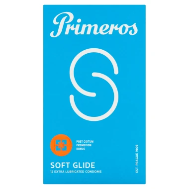 Primeros Softglide kondomy se zvýšenou dávkou lubrikace, 12 ks