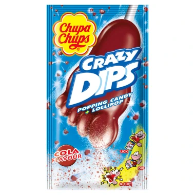 Chupa Chups Crazy Dips Drops s kolovou příchutí s praskajicím práškem 14g