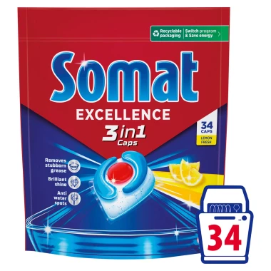 Somat Excellence 3in1 Lemon Fresh kapsle do myčky nádobí 34 ks