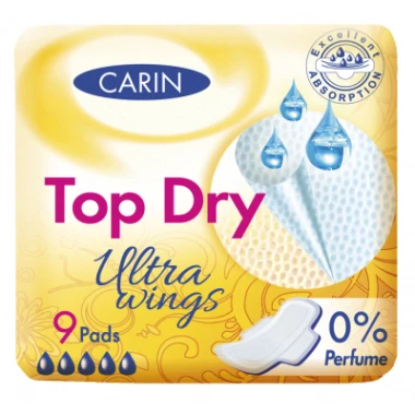 Carin Ultra Wings Top Dry hygienické vložky s křidélky 9 ks
