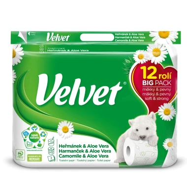 Velvet Camomile & Aloe Toaletní papír s vůní 3 vrstvy 12 rolí