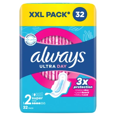 Always Ultra Day Long Hygienické vložky s křidélky, velikost 2, 32 ks
