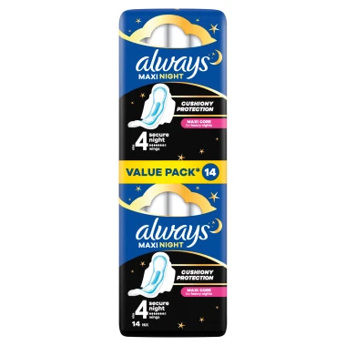 Always Maxi Secure Night Hygienické vložky s křidélky, velikost 4, 14 ks