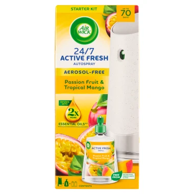 Air Wick Active Fresh automatický difuzér a náplň na vodní bázi - Maracuja a tropické mango 228ml