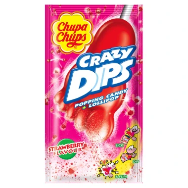 Chupa Chups Crazy Dips Drops s jahodovou příchutí s praskajicím práškem 14g