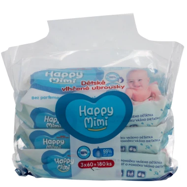 Happy Mimi Dětské vlhčené ubrousky 99% vody 180ks