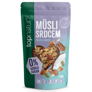 Topnatur Low Carb Müsli srdcem Paleo & Kokos 350 g