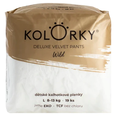 KOLORKY DELUXE VELVET PANTS  jednorázové kalhotkové eko plenky wild - L (8-13 kg), 19 ks