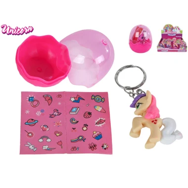 Unicorn Jednorožec přívěsek na klíče 5 cm ve vajíčku se samolepkami, různé varianty