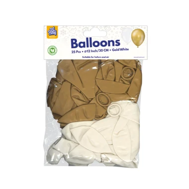 PD Balónky latex bílé zlaté 25 ks