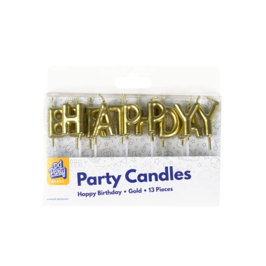 PD Svíčky písmena HAPPY BIRTHDAY zlaté 2,5cm 13 ks