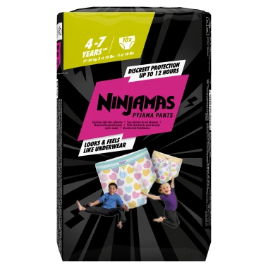 Ninjamas Pyjama Absorpční spodní kalhotky na noc srdíčka, 7 let, 10 ks