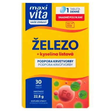 Maxi Vita Vaše Zdraví Železo + kyselina listová 30 tablet 22,8g