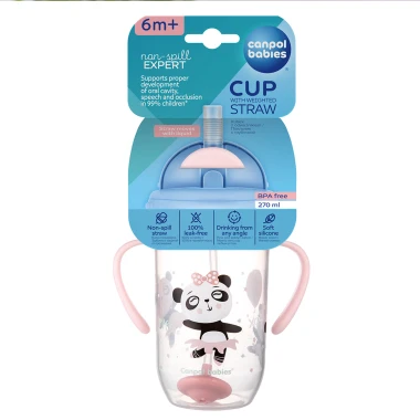 Canpol Babies Nev hrneček se slámkou a závažím růžový 270 ml