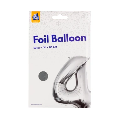 PD Party Fóliový balónek č. 4 stříbrná, 86 cm