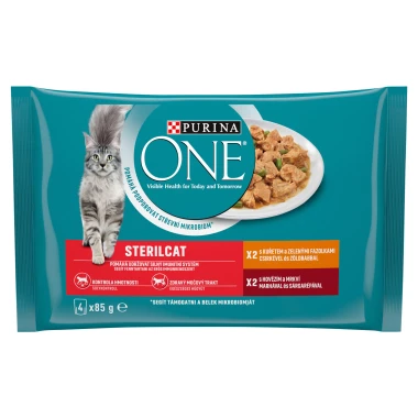 Purina ONE Sterilised kapsičky pro kočky kuře, hovězí ve šťávě 4 x 85 g