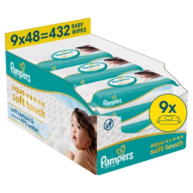 Pampers Aqua Soft Touch Dětské čisticí ubrousky 432 ks