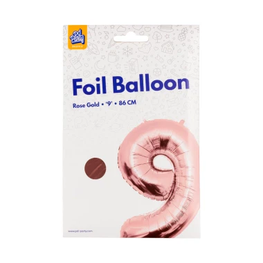 PD Party Fóliový balónek č. 9 zlatá růžová, 86 cm