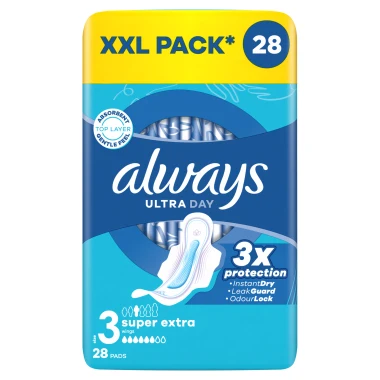 Always Ultra Super Extra Hygienické vložky s křidélky, velikost 3, 28 ks